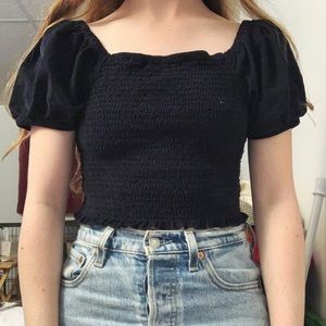 American Eagle XS Navy Blue Puffed Sleeve Top